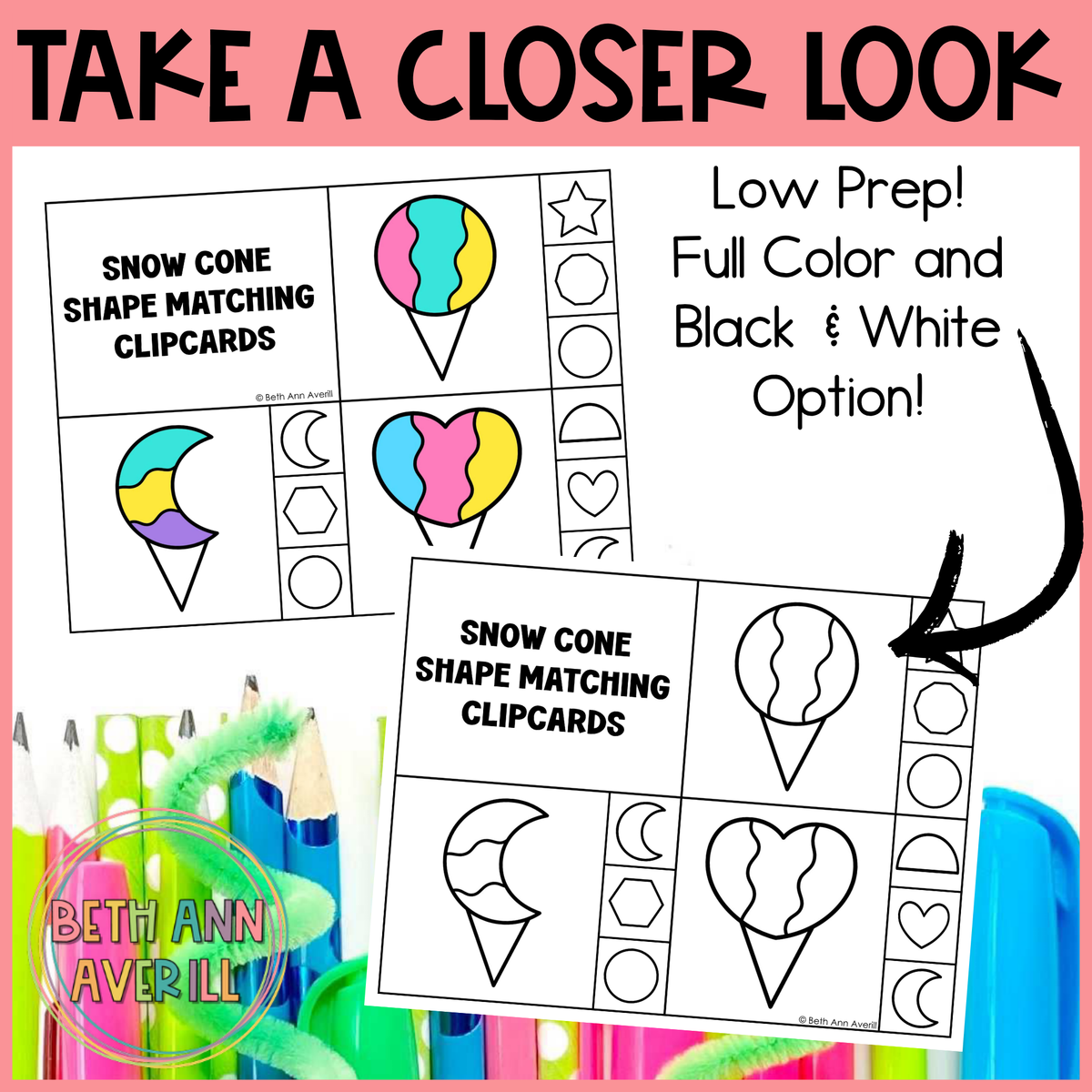 Snow Cone Shape Matching Clip Cards