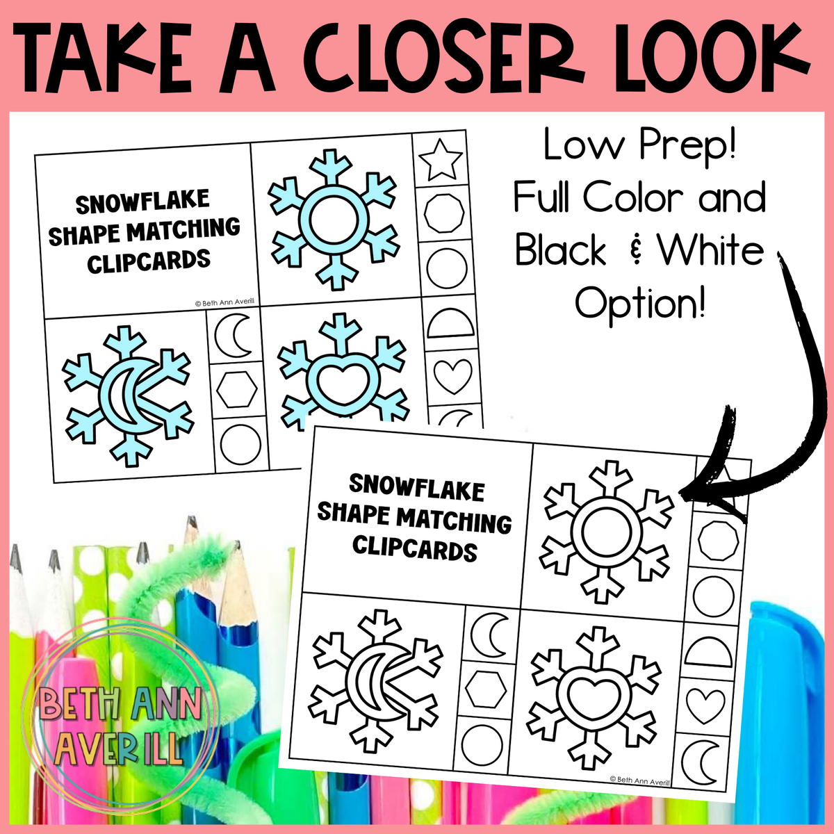 Snowflake Shape Matching Clip Cards