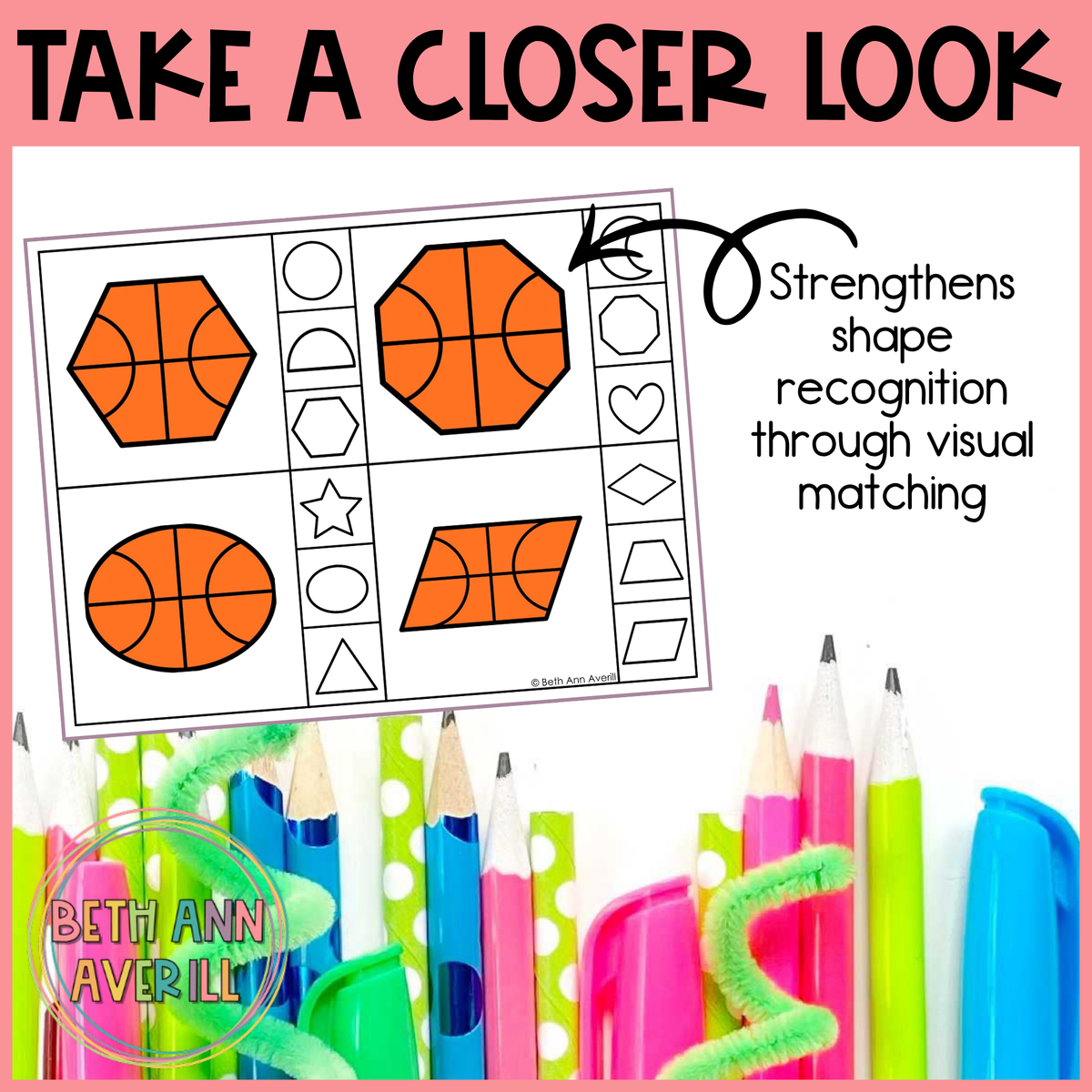 Basketball Shape Matching Clip Cards