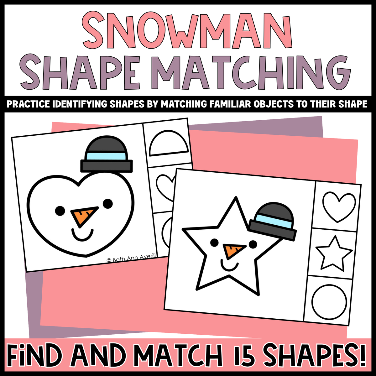 Snowman Shape Matching Clip Cards