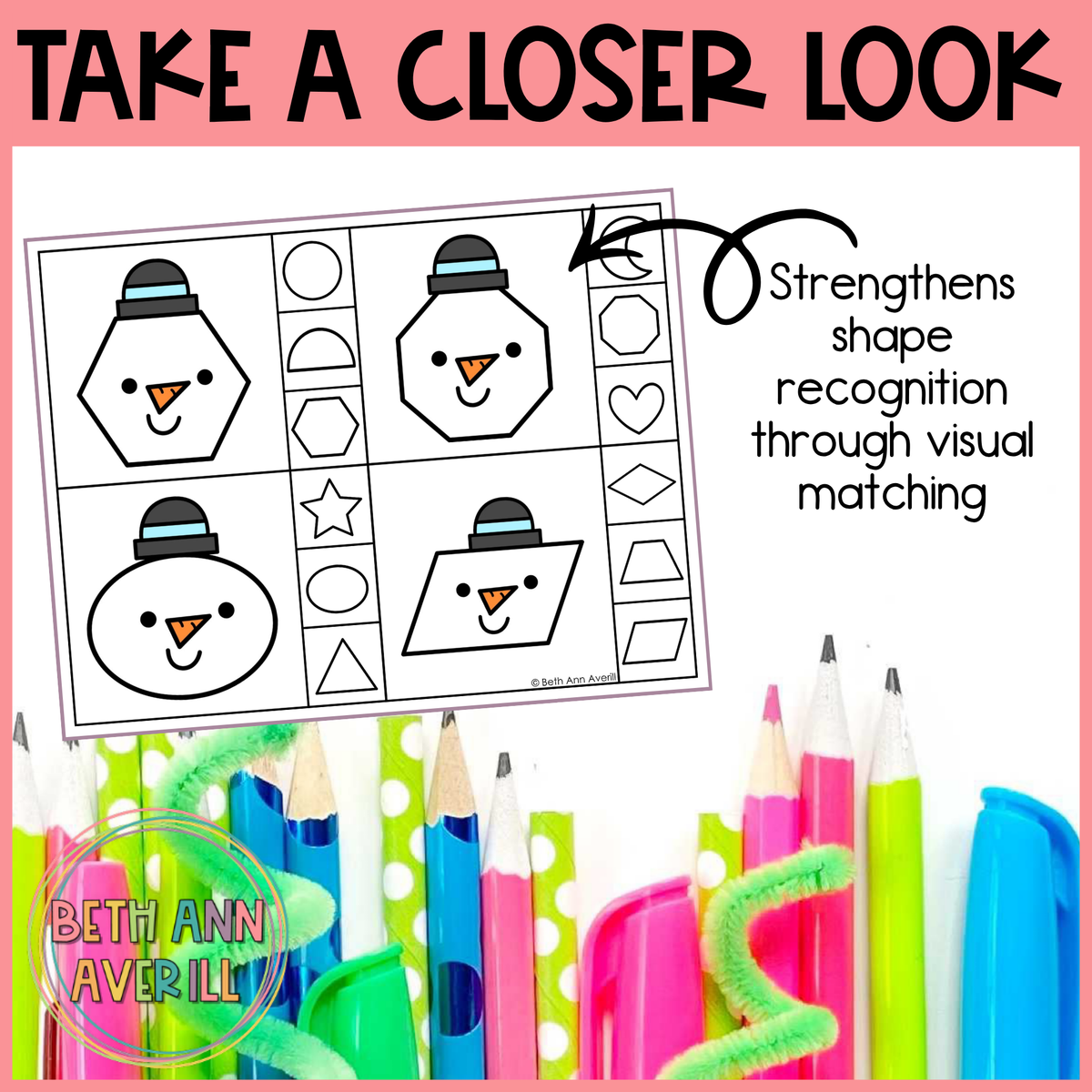 Snowman Shape Matching Clip Cards