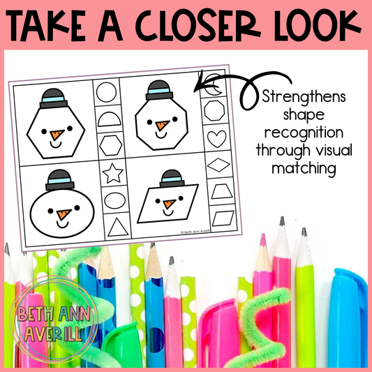 Snowman Shape Matching Clip Cards