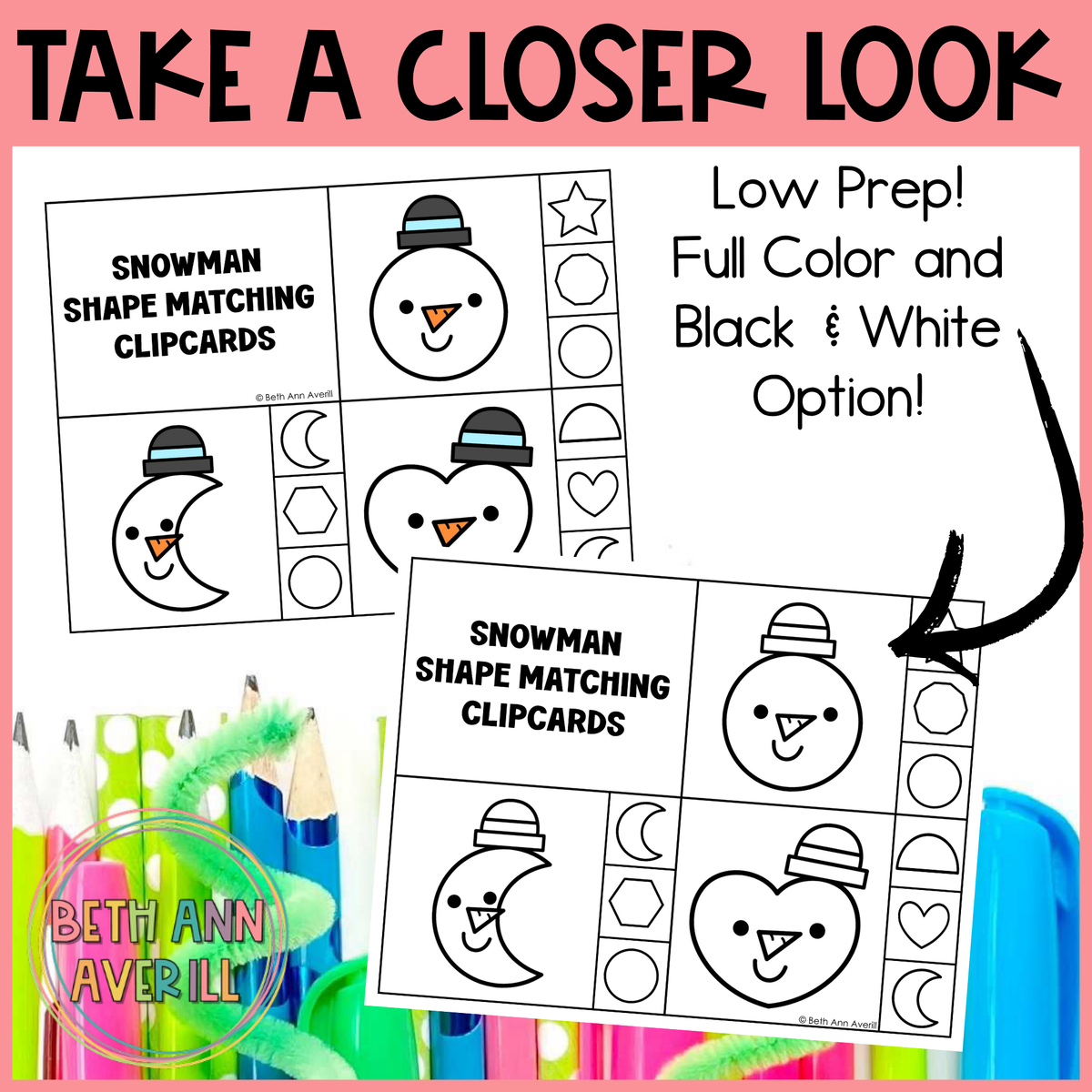Snowman Shape Matching Clip Cards