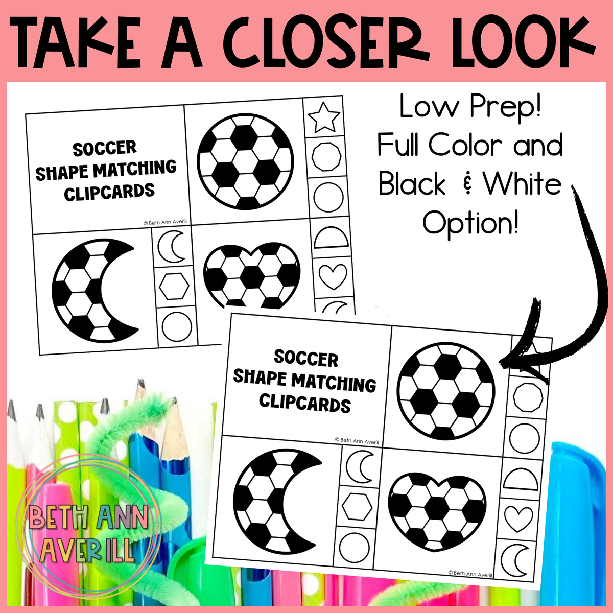 Soccer Shape Matching Clip Cards