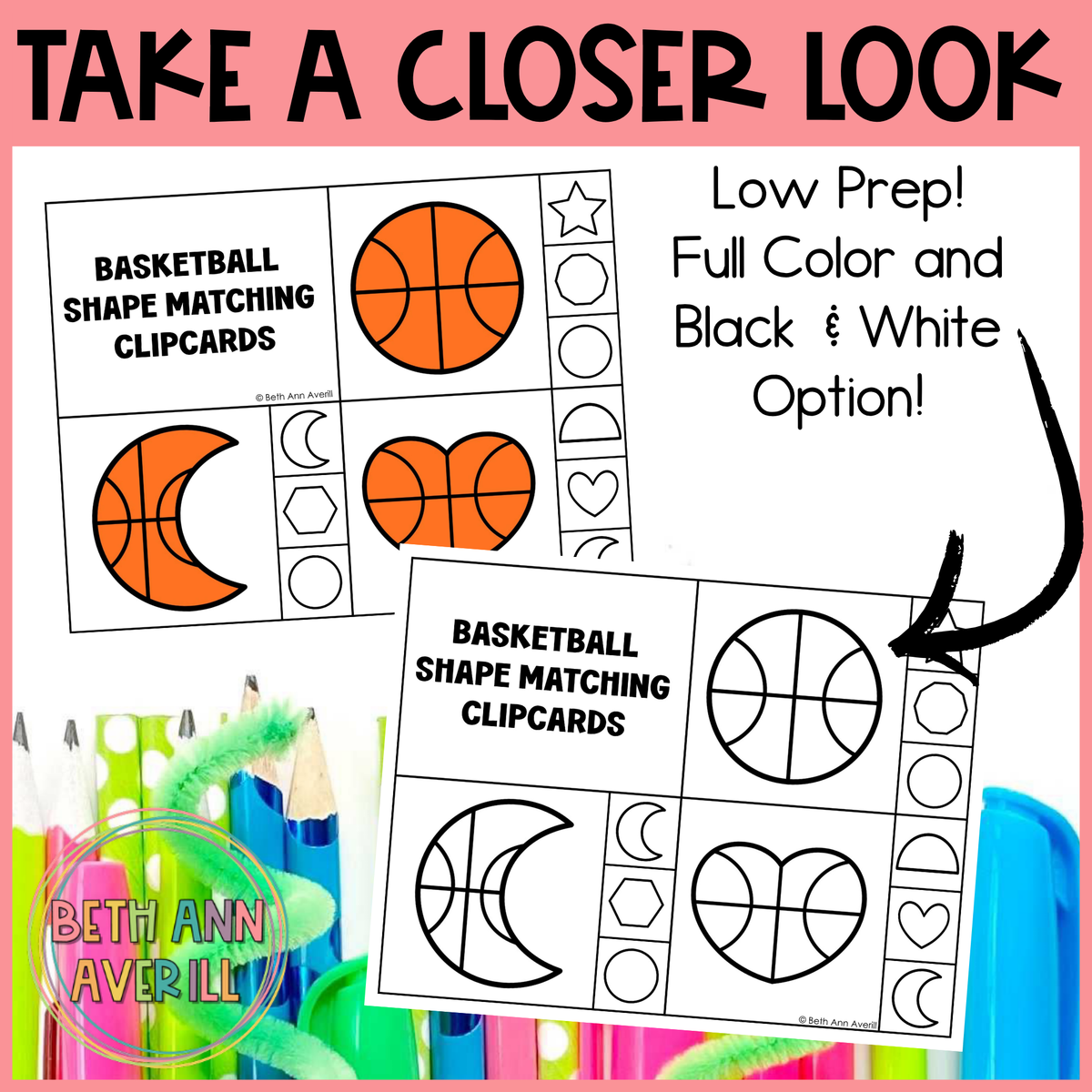 Basketball Shape Matching Clip Cards