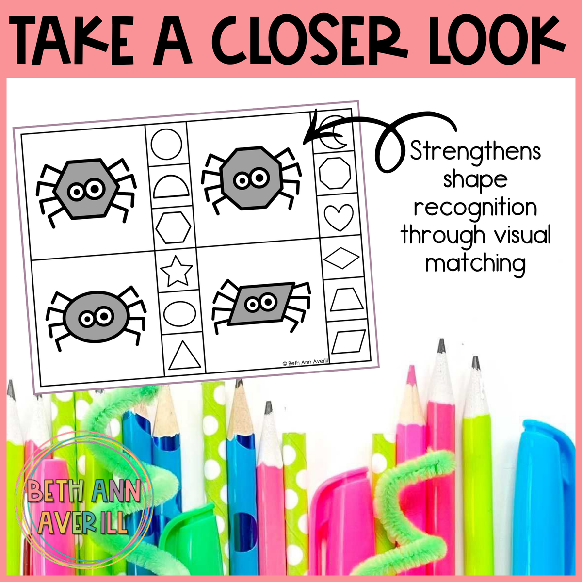 Spider Shape Matching Clip Cards