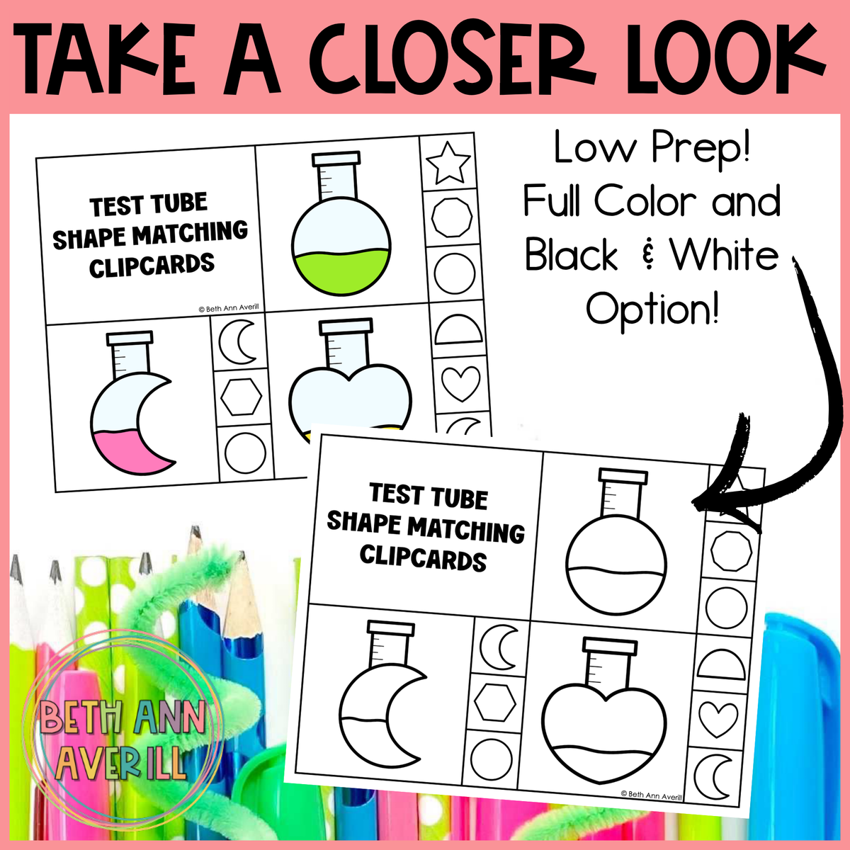 Test Tube Shape Matching Clip Cards