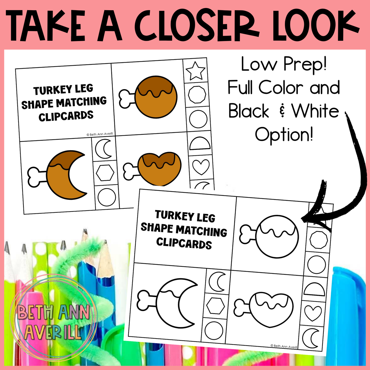 Turkey Leg Shape Matching Clip Cards