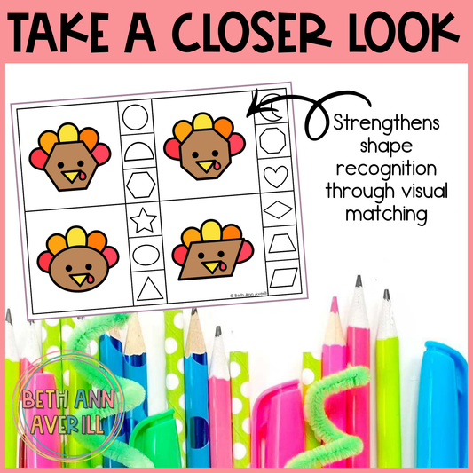 Turkey Shape Matching Clip Cards
