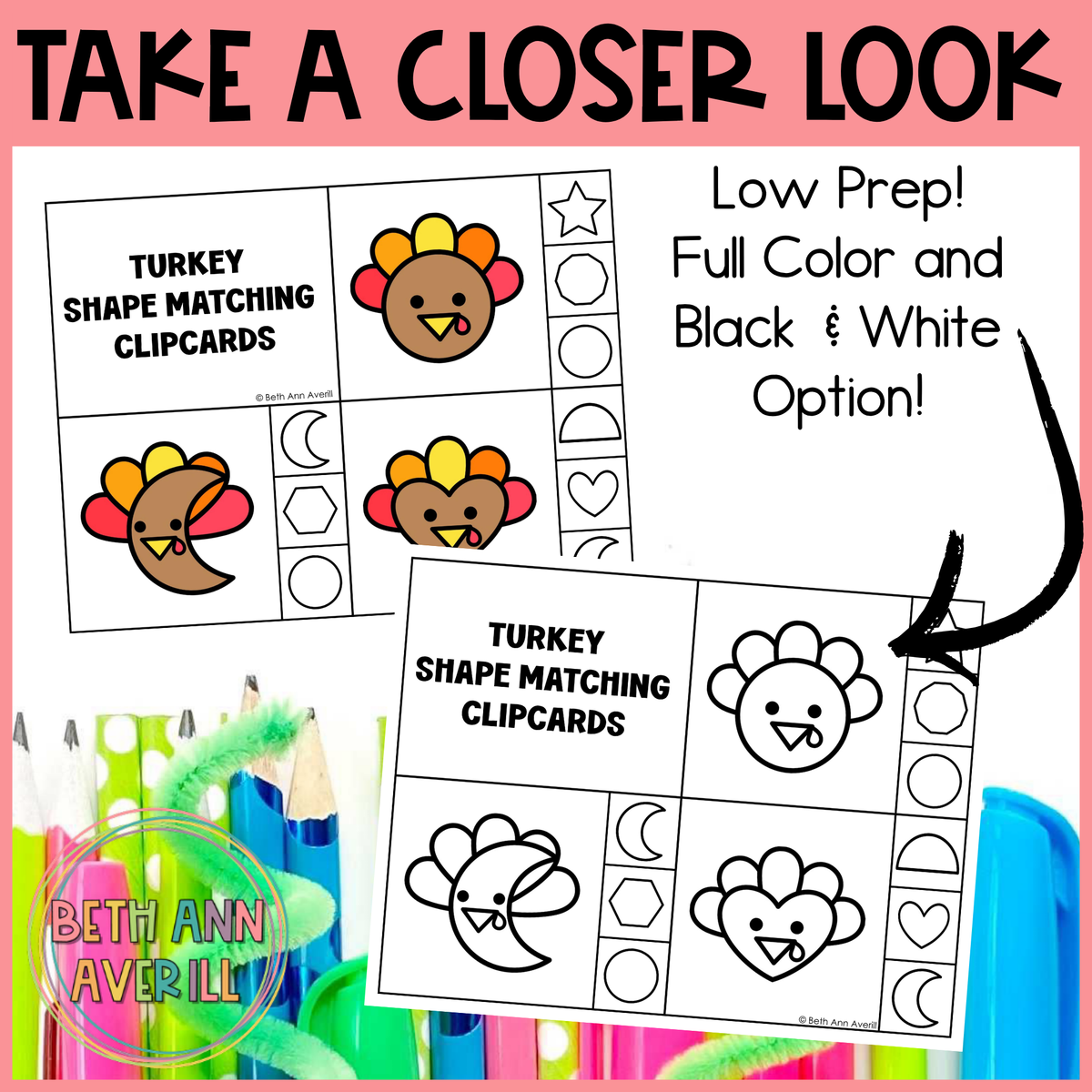 Turkey Shape Matching Clip Cards
