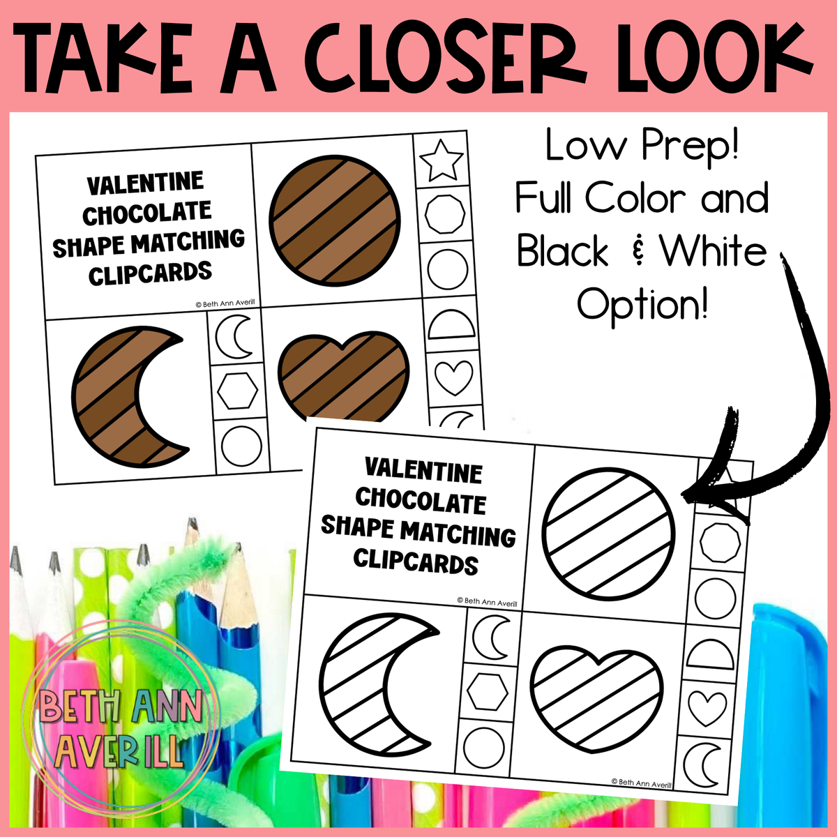 Valentine Chocolate Shape Matching Clip Cards