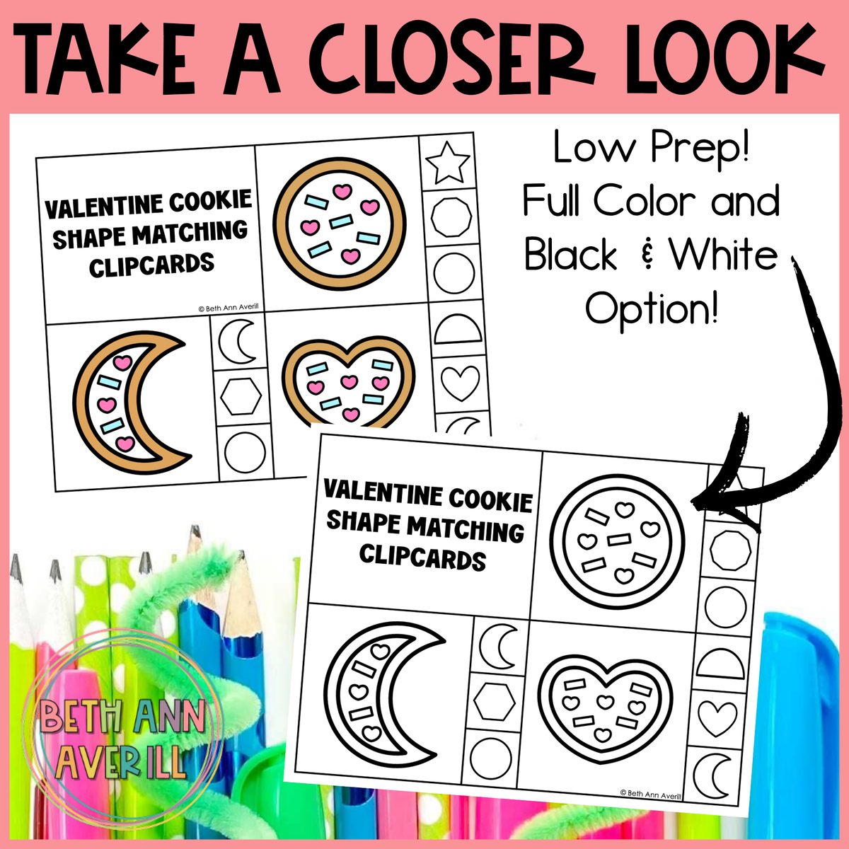 Valentine Cookie Shape Matching Clip Cards