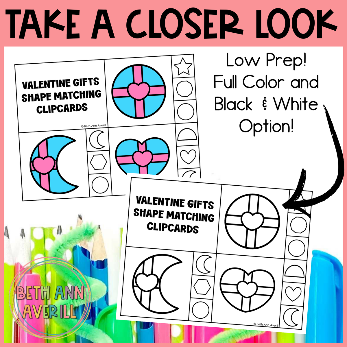 Valentine Gifts Shape Matching Clip Cards