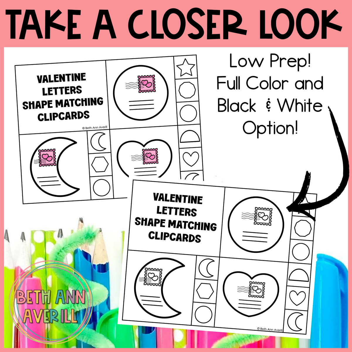 Valentine Letters Shape Matching Clip Cards