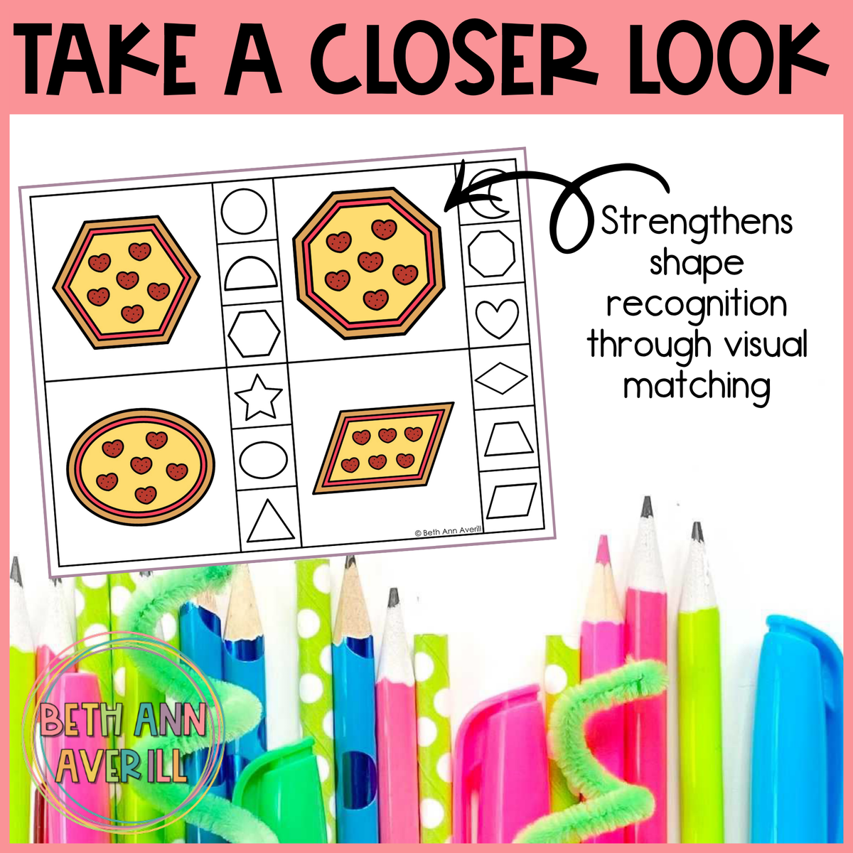 Valentine Pizza Shape Matching Clip Cards