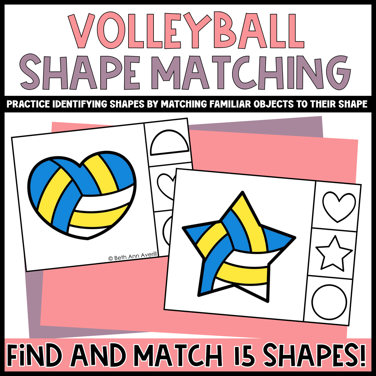 Volleyball Shape Matching Clip Cards