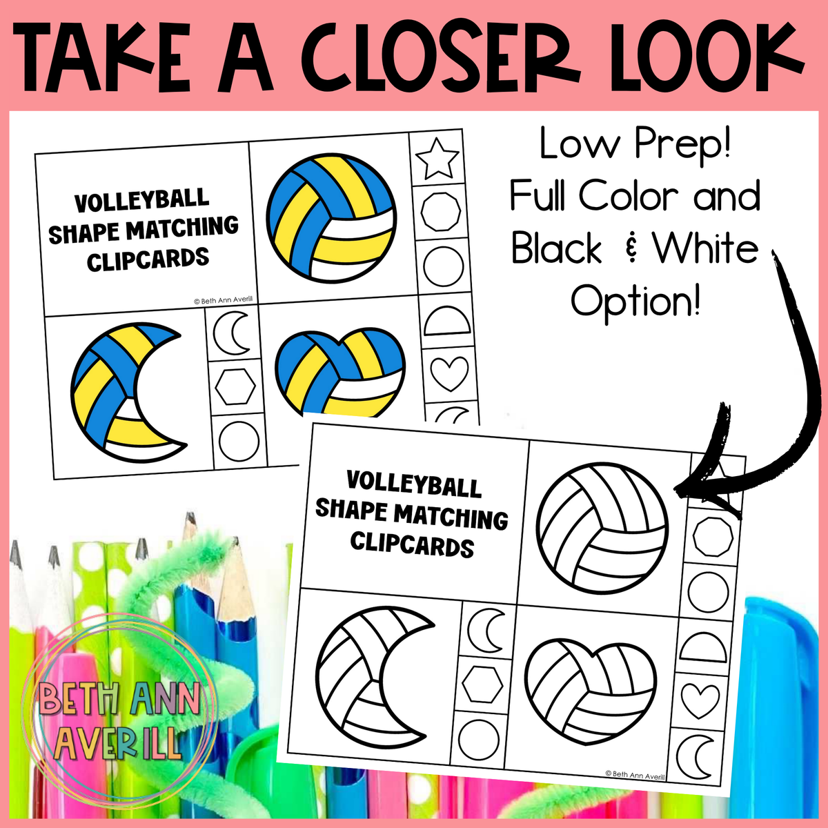 Volleyball Shape Matching Clip Cards
