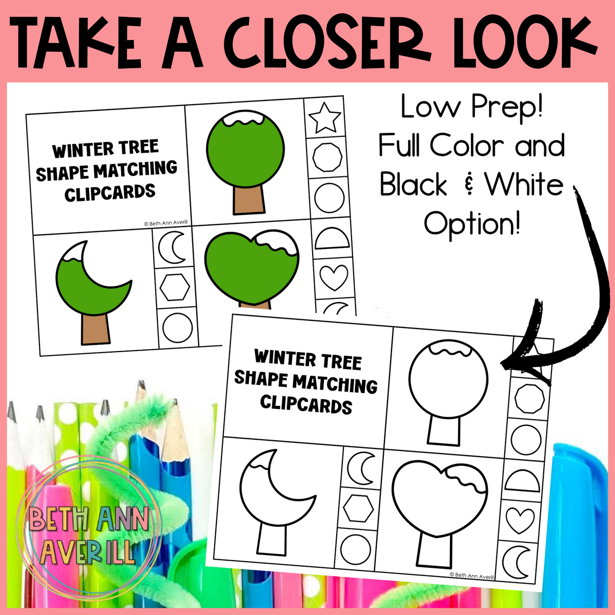 Winter Tree Shape Matching Clip Cards