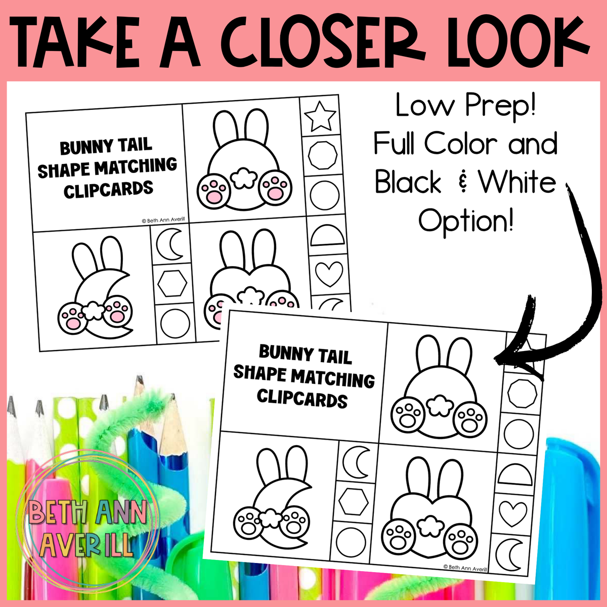 Bunny Tail Shape Matching Clip Cards