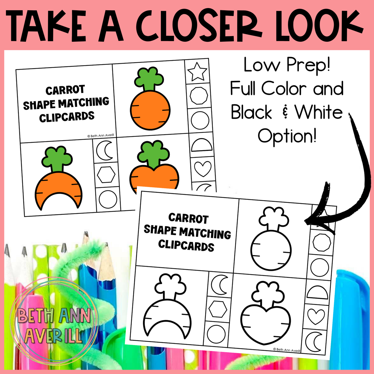 Carrot Shape Matching Clip Cards