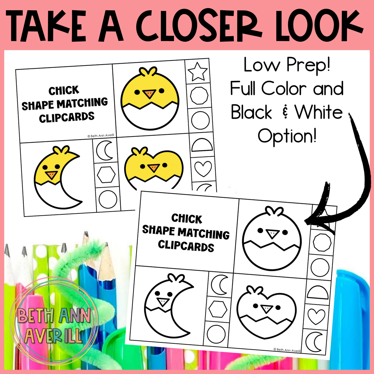 Chick Shape Matching Clip Cards
