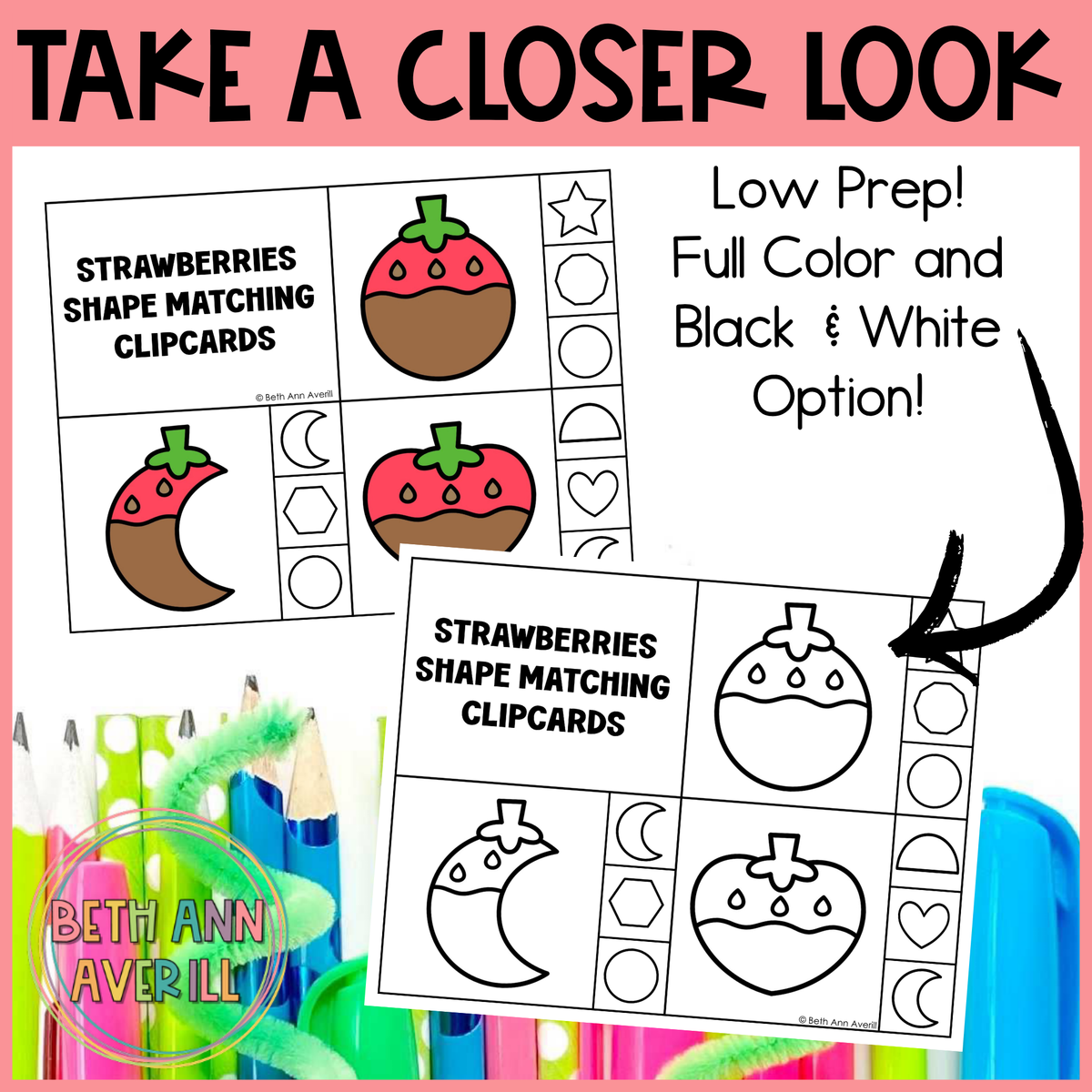 Valentine Chocolate Strawberries Shape Matching Clip Cards