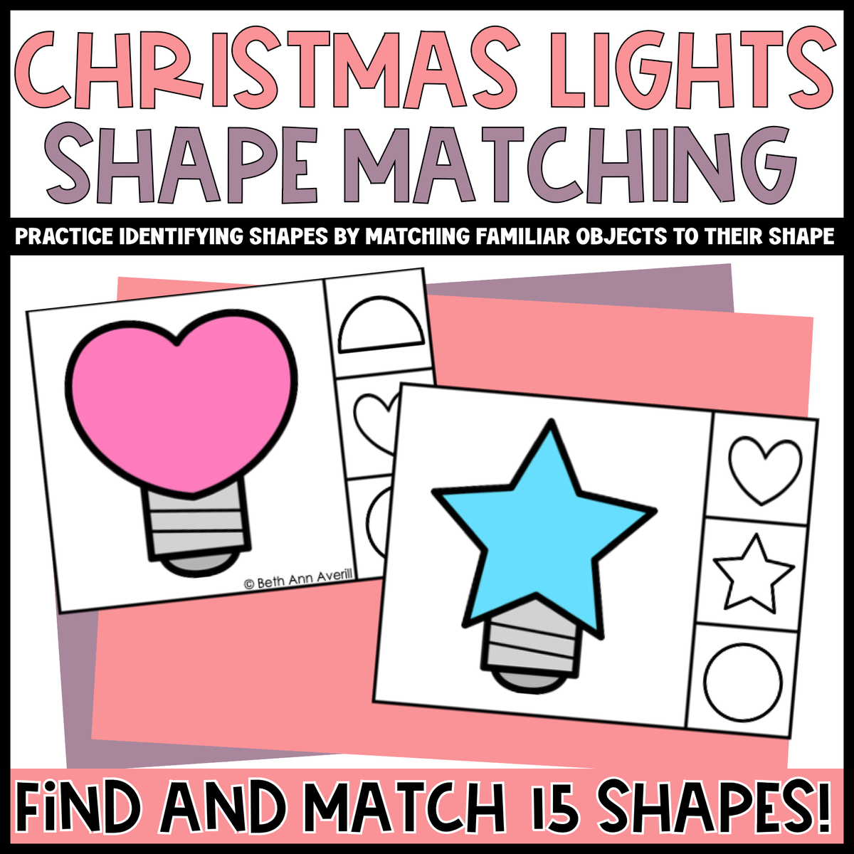 Christmas Lights Shape Matching Clip Cards