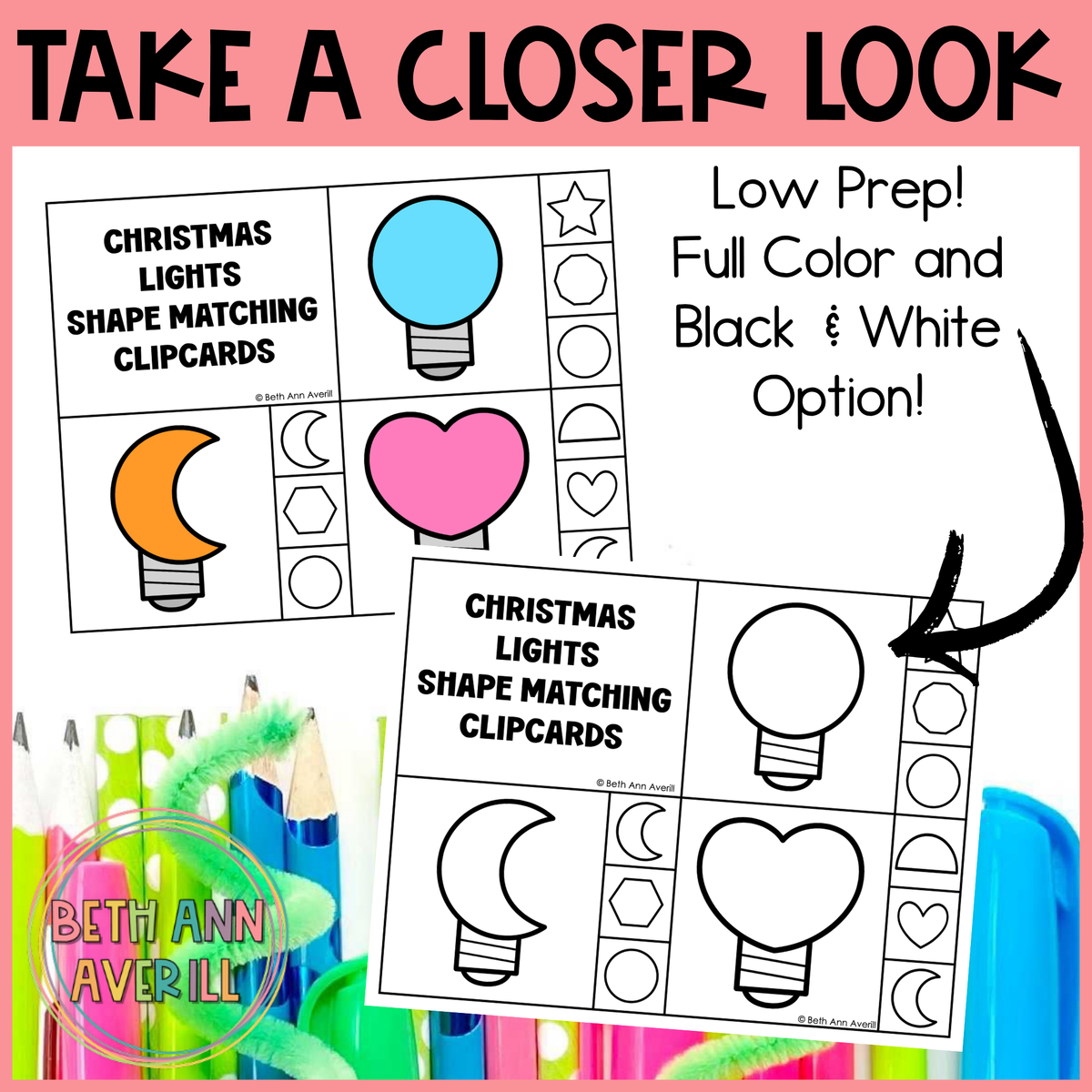 Christmas Lights Shape Matching Clip Cards