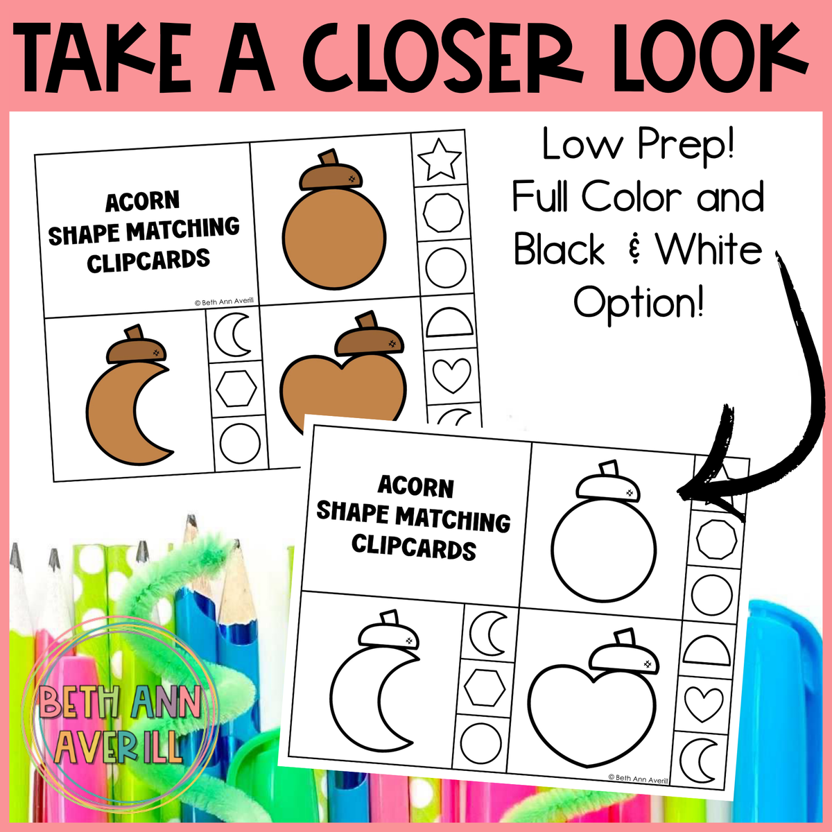 Acorn Shape Matching Clip Cards