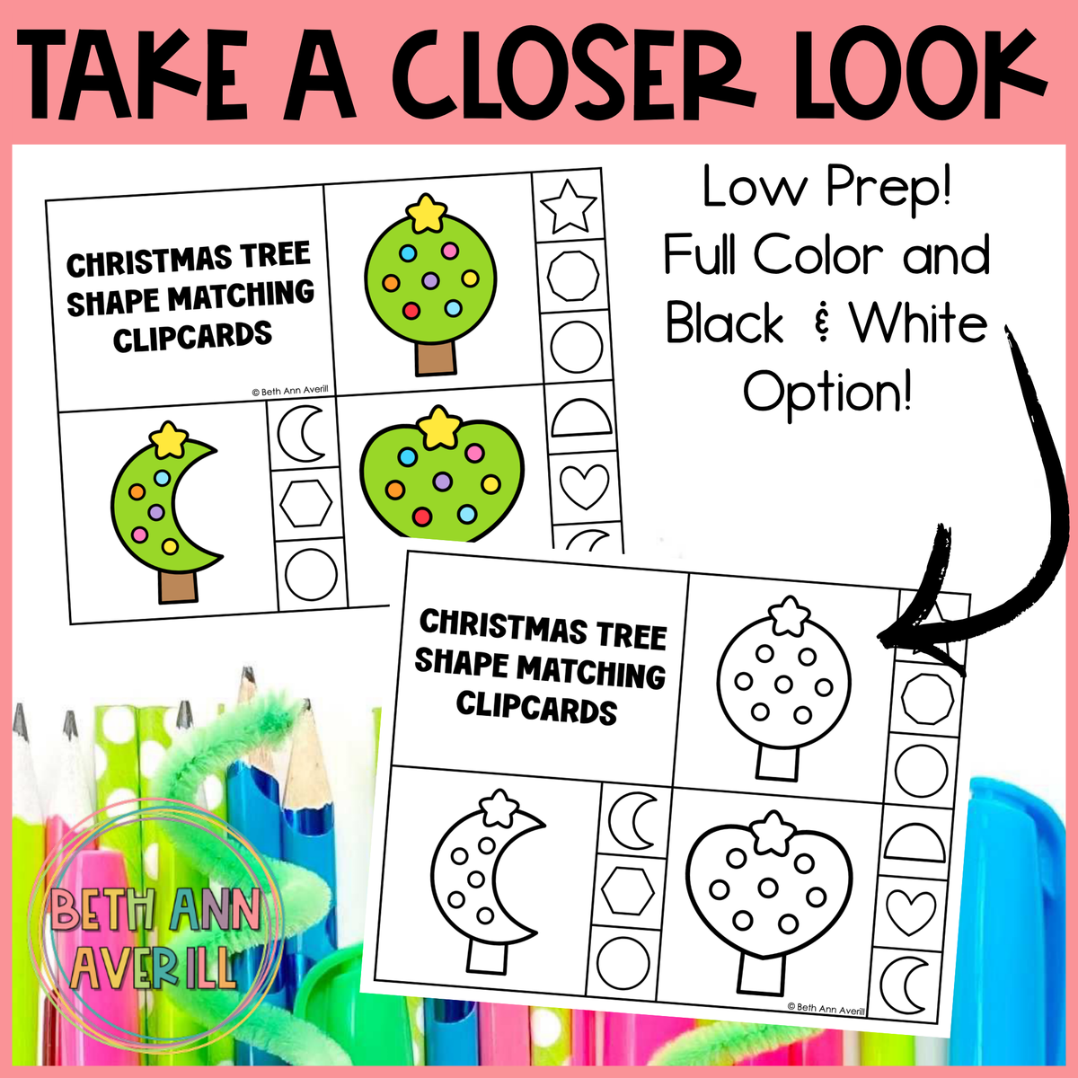 Christmas Tree Shape Matching Clip Cards