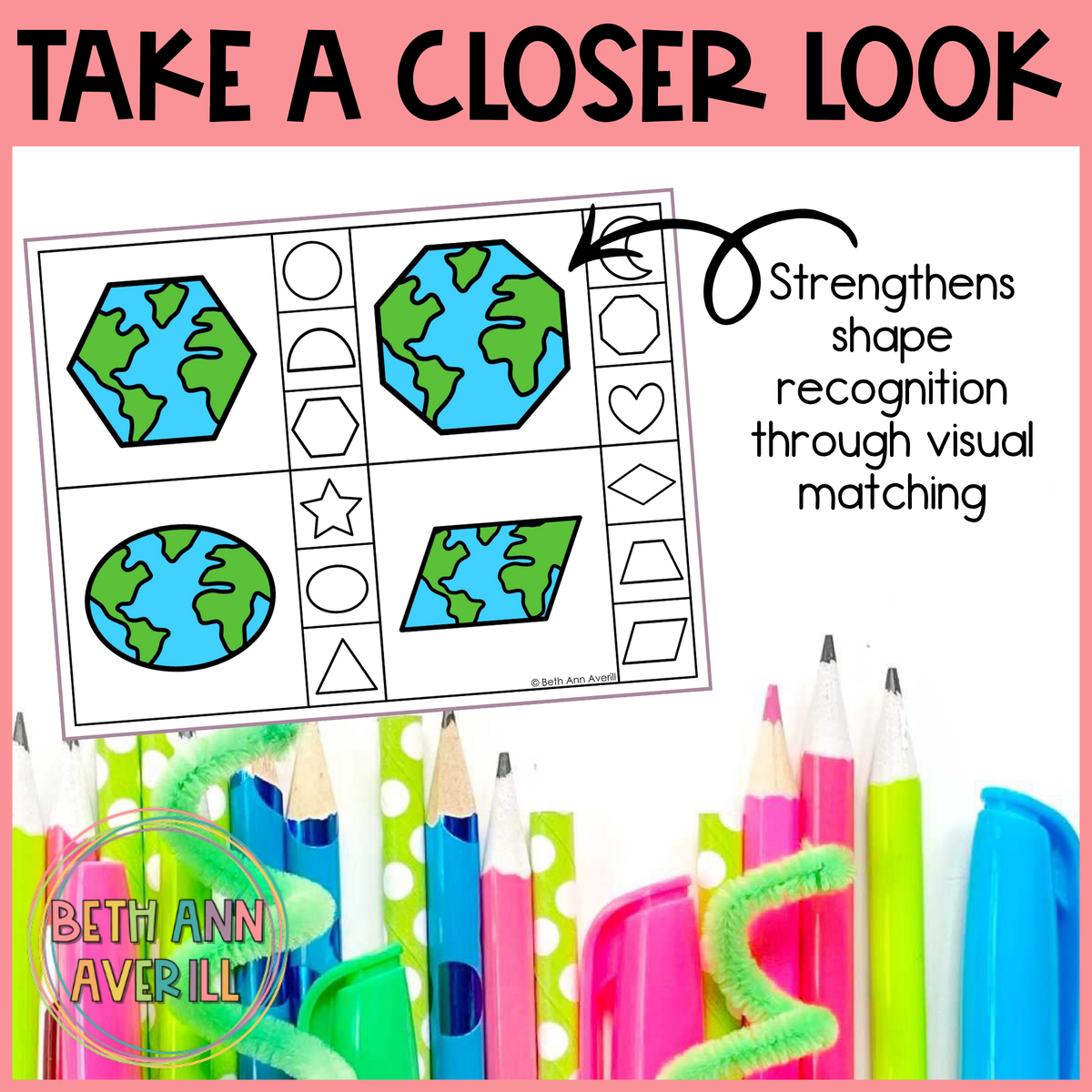 Earth Shape Matching Clip Cards