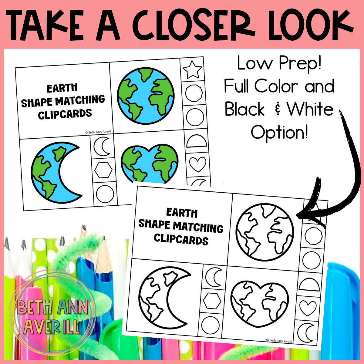 Earth Shape Matching Clip Cards