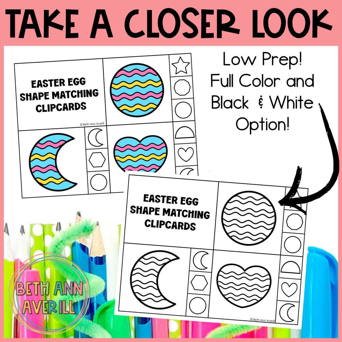 Easter Egg Shape Matching Clip Cards