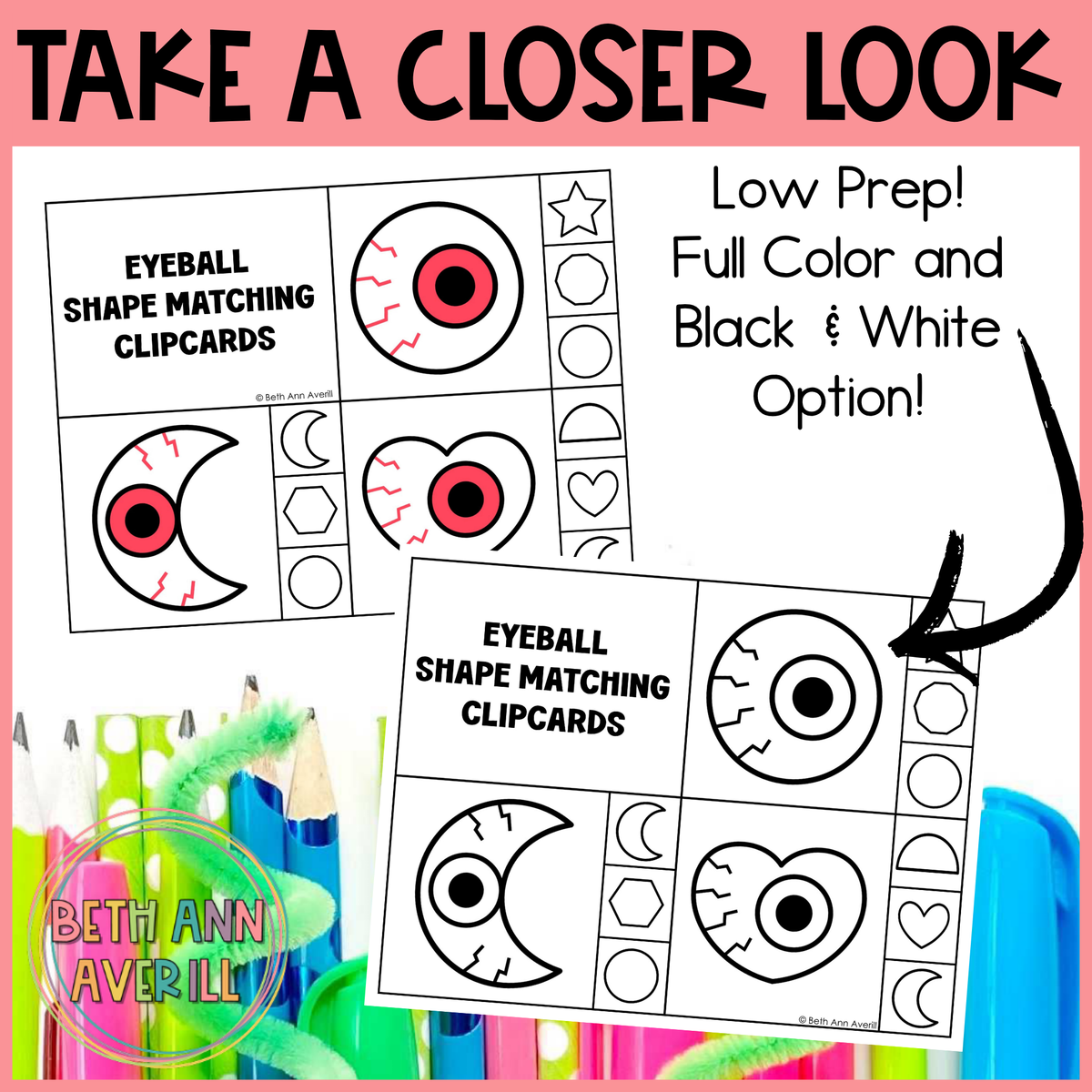 Eyeball Shape Matching Clip Cards