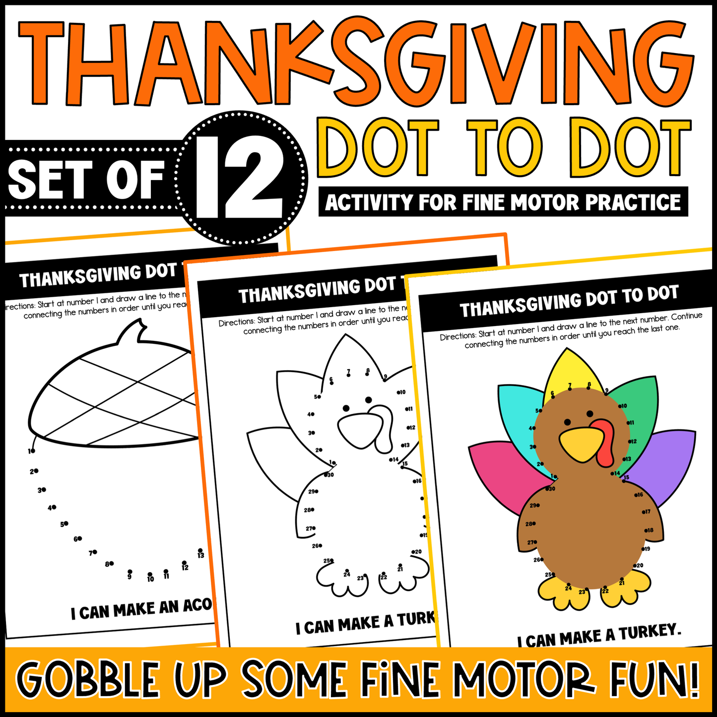 Thanksgiving Dot to Dot Activity for Fine Motor Practice in November