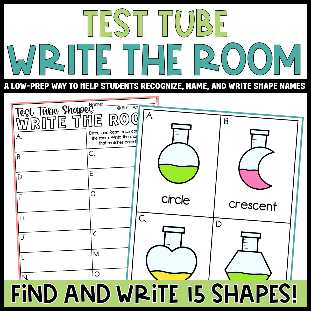 Test Tube Shapes Write the Room | 2D Shapes Recognition & Name Writing