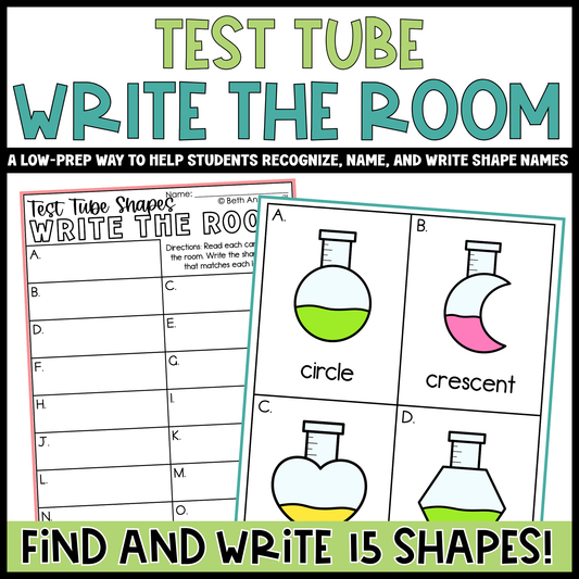 Test Tube Shapes Write the Room | 2D Shapes Recognition & Name Writing