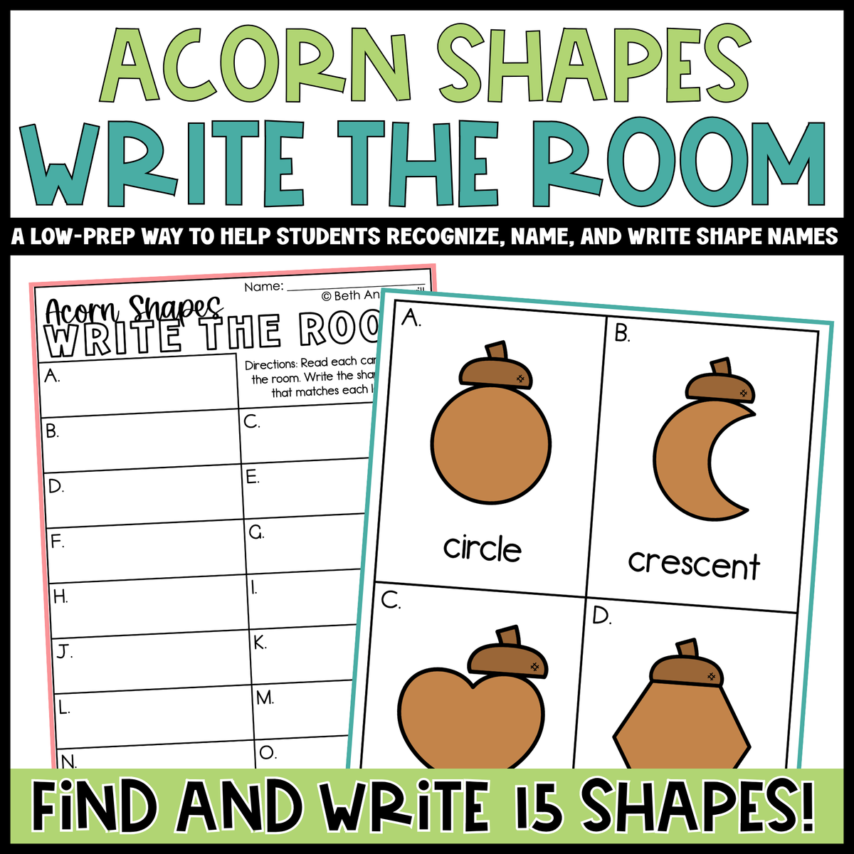 Acorn Shapes Write the Room | 2D Shapes Recognition & Name Writing