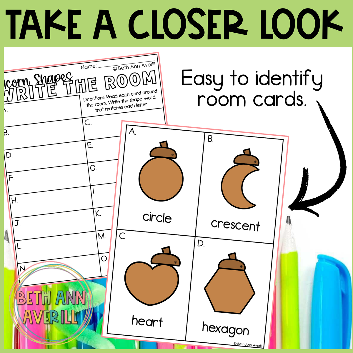 Acorn Shapes Write the Room | 2D Shapes Recognition & Name Writing