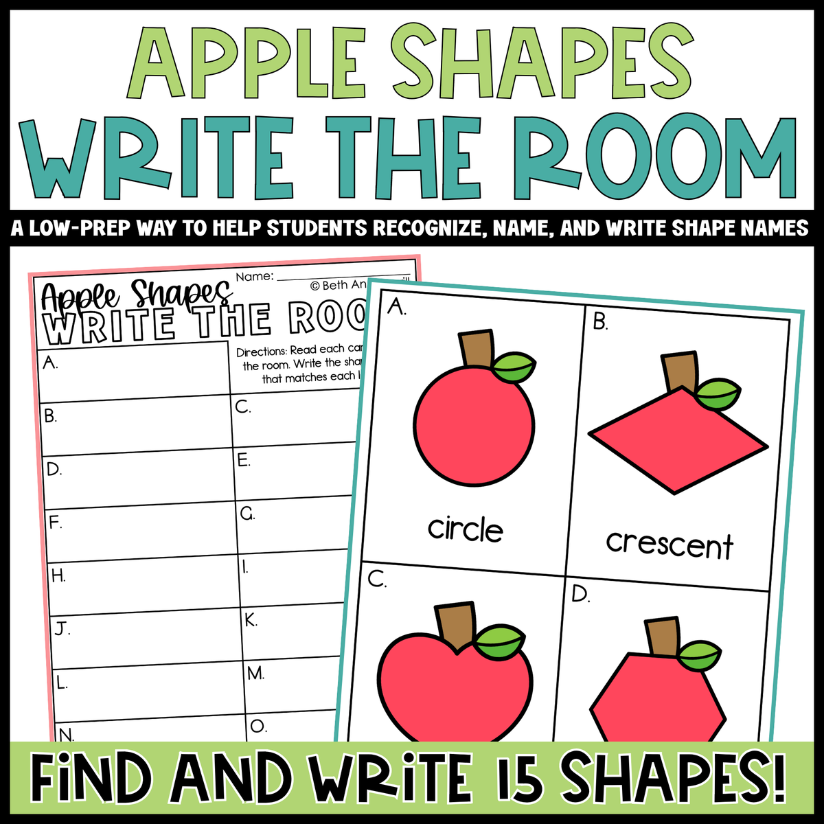 Apple Shapes Write the Room | 2D Shapes Recognition & Name Writing