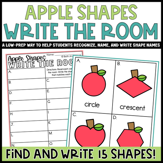 Apple Shapes Write the Room | 2D Shapes Recognition & Name Writing