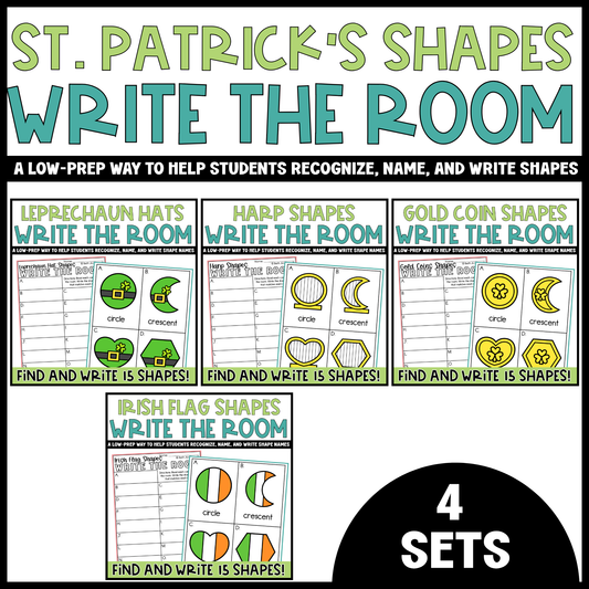 St. Patricks Shapes Write the Room Bundle | 2D Shapes Recognition & Name Writing