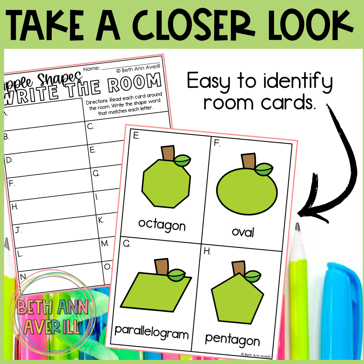 Apple Shapes Write the Room | 2D Shapes Recognition & Name Writing