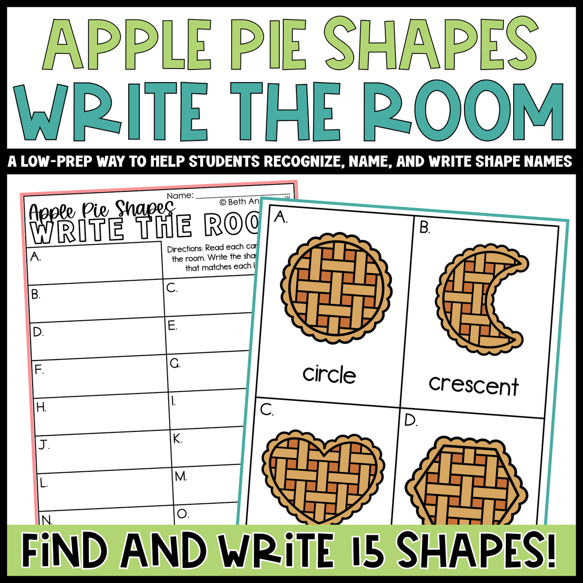 Apple Pie Shapes Write the Room | 2D Shapes Recognition & Name Writing