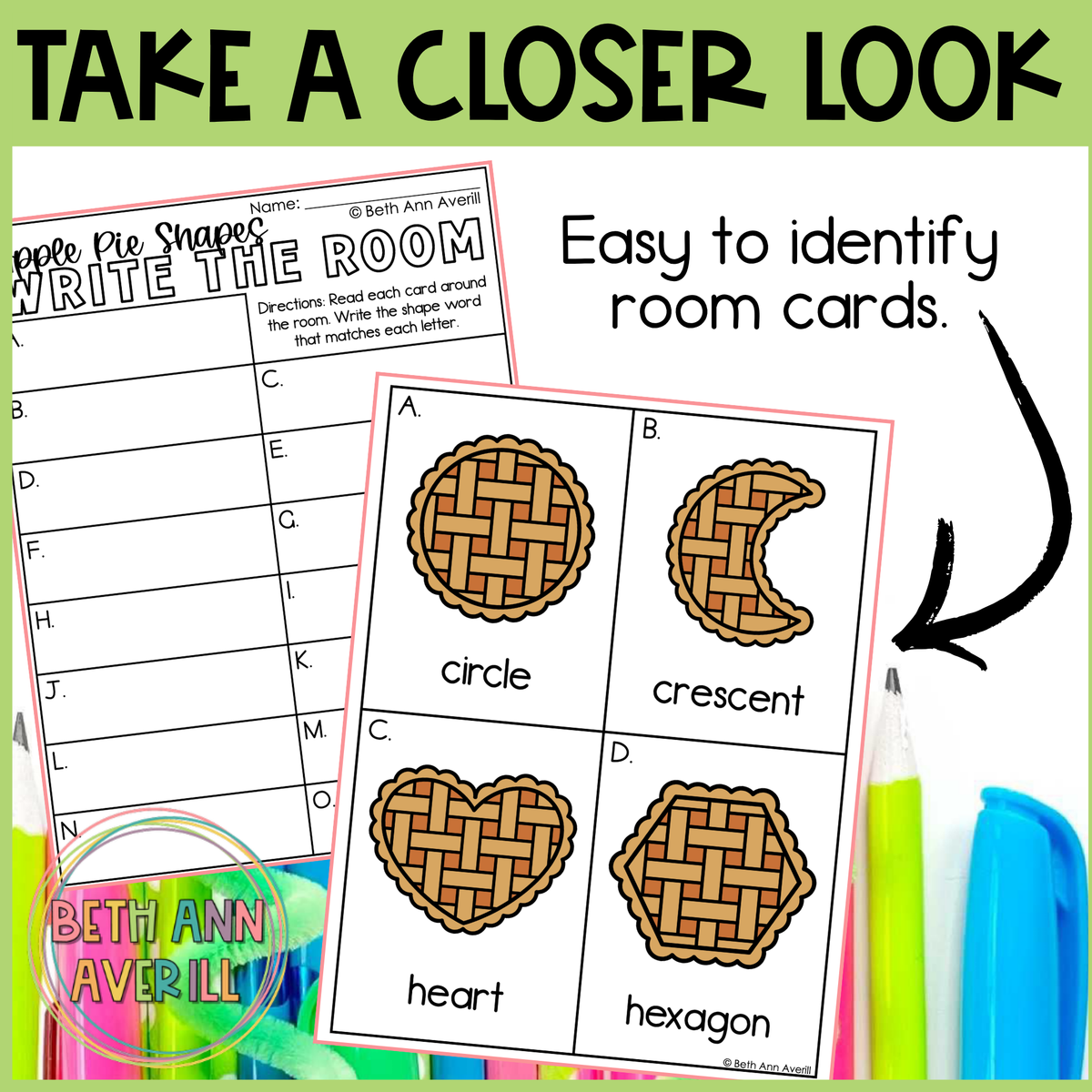 Apple Pie Shapes Write the Room | 2D Shapes Recognition & Name Writing