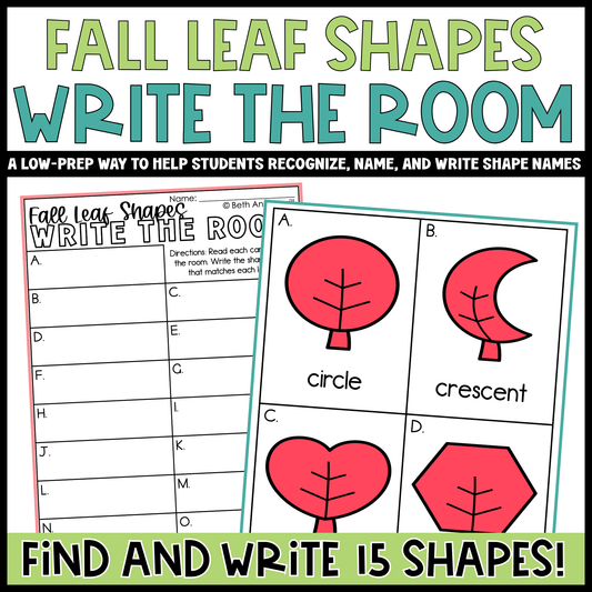 Fall Leaf Shapes Write the Room | 2D Shapes Recognition & Name Writing