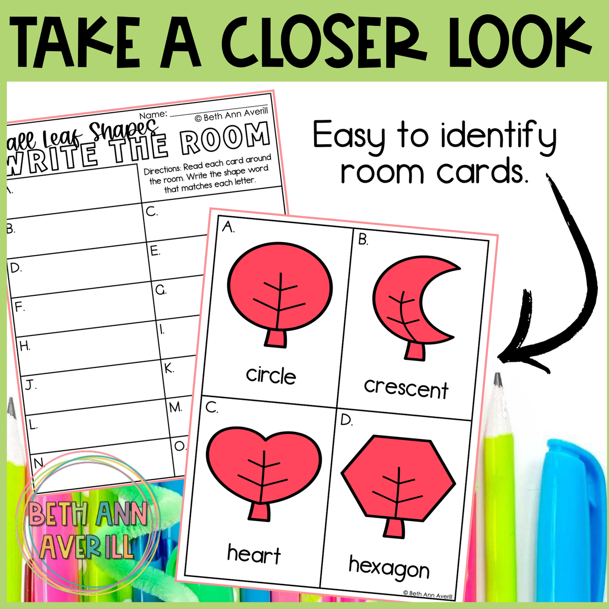 Fall Leaf Shapes Write the Room | 2D Shapes Recognition & Name Writing