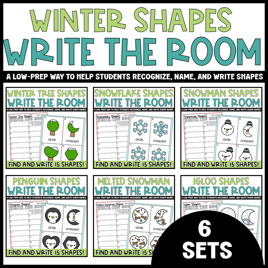 Winter Shapes Write the Room Bundle | 2D Shapes Recognition & Name Writing