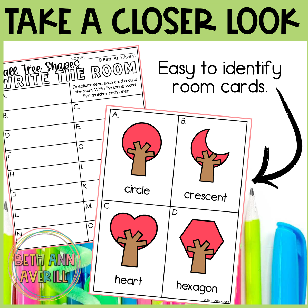Fall Tree Shapes Write the Room | 2D Shapes Recognition & Name Writing