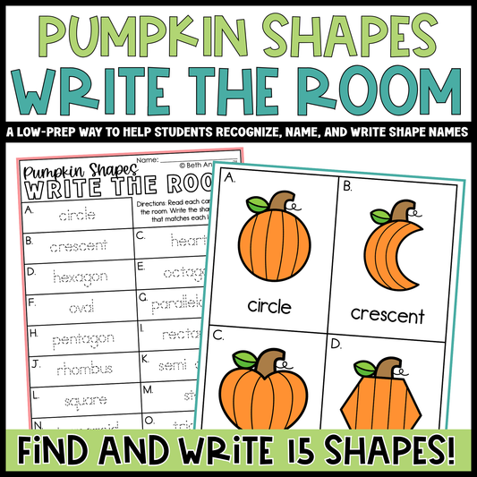 Pumpkin Shapes Write the Room | 2D Shapes Recognition & Name Writing